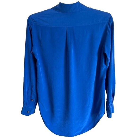 Vince Camuto Women's Blue Solid Color Silk Button Down Blouse, Extra Small - Picture 2 of 5